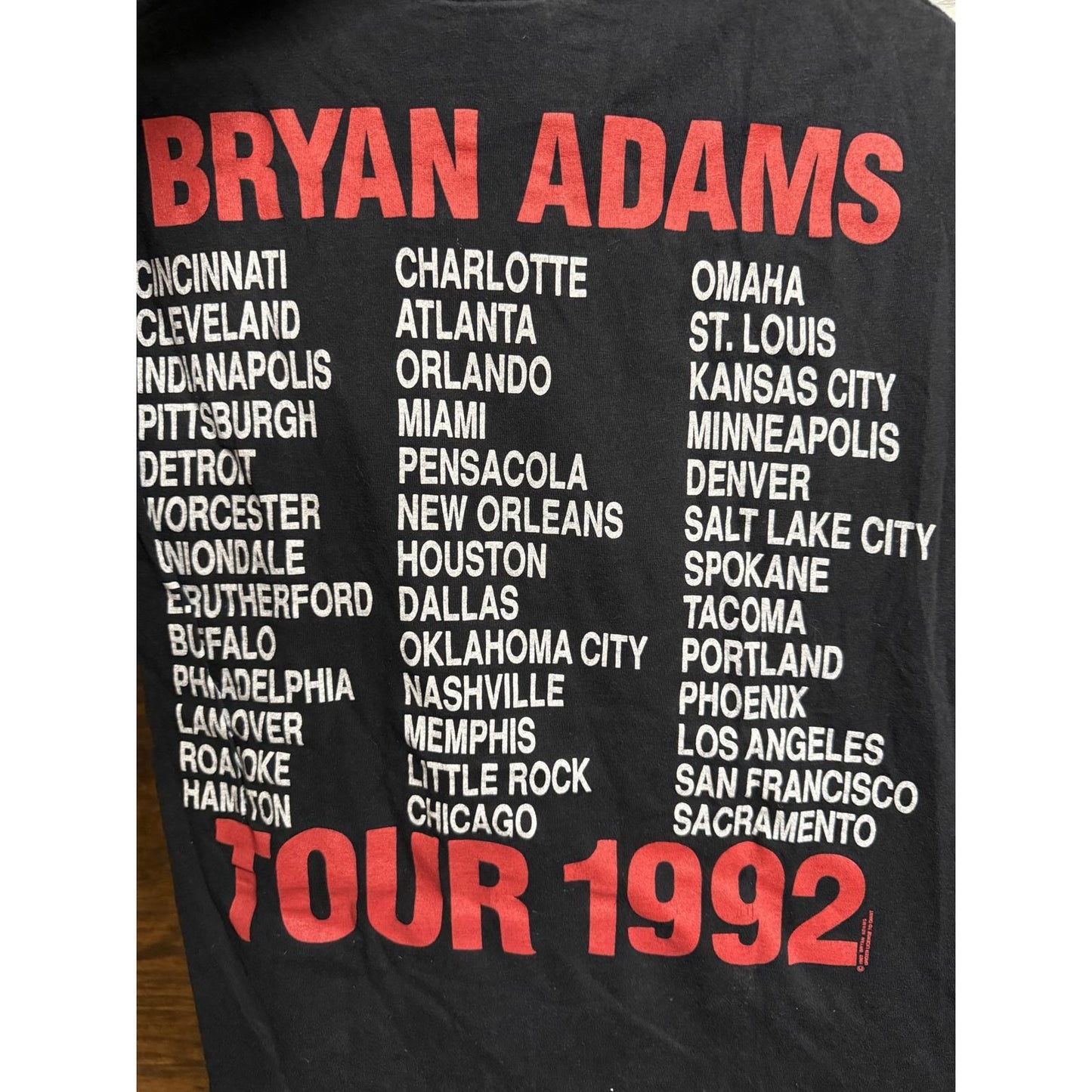 VTG Bryan Adams T-shirt Waking Up The World Tour 1992 Tee