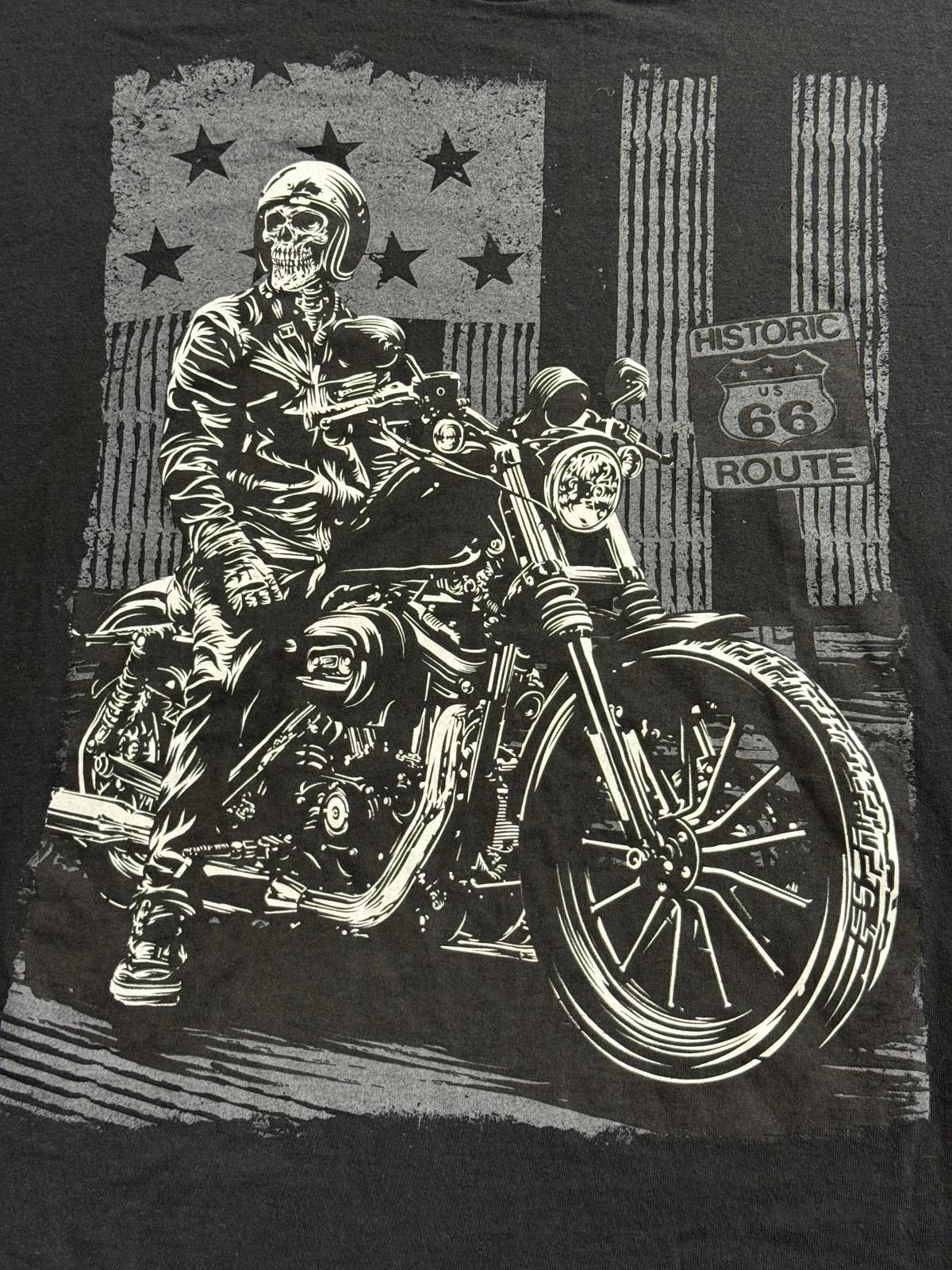 Y2K Biker Skeleton Big Print T-shirt Historic Route 66 3Xl