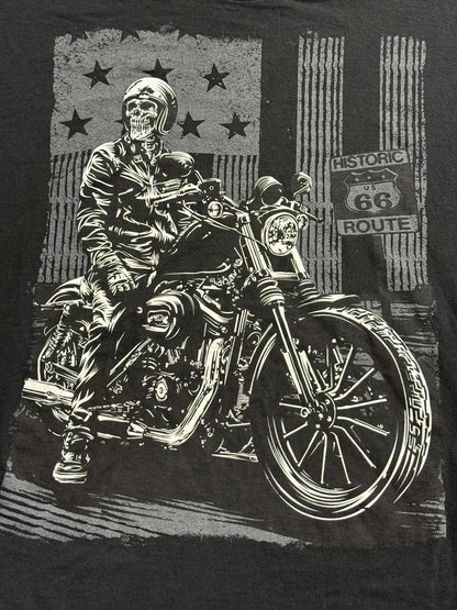 Y2K Biker Skeleton Big Print T-shirt Historic Route 66 3Xl