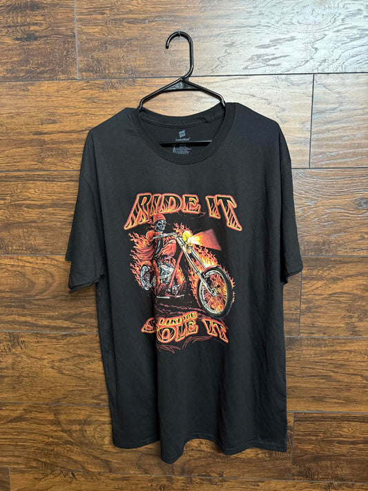 Biker Tee Ride it Like You Stole it Skeleton T-shirt 2XL