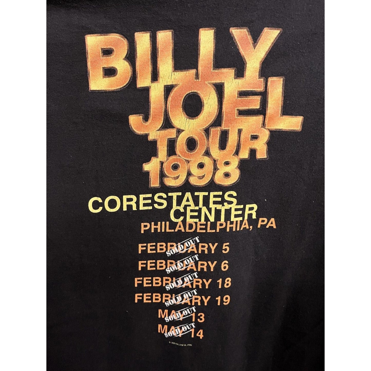 Billy Joel Tour T-shirt 1998	Sold Out Philadephia XL