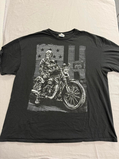 Y2K Biker Skeleton Big Print T-shirt Historic Route 66 3Xl