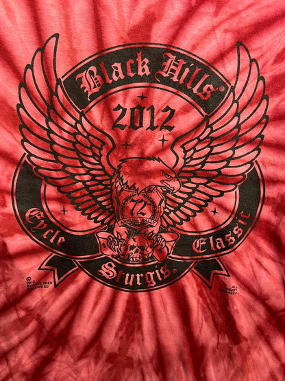 2012 Biker Black HIlls Sturgis Tie Dye T-shirt Bald Eagle L