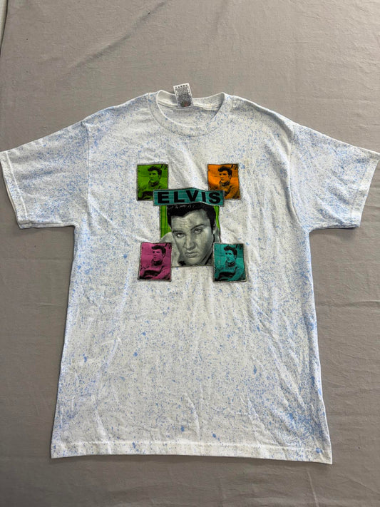 Elvis Presley T-shirt Splatter Tee Elvis Collage Fan Art - M