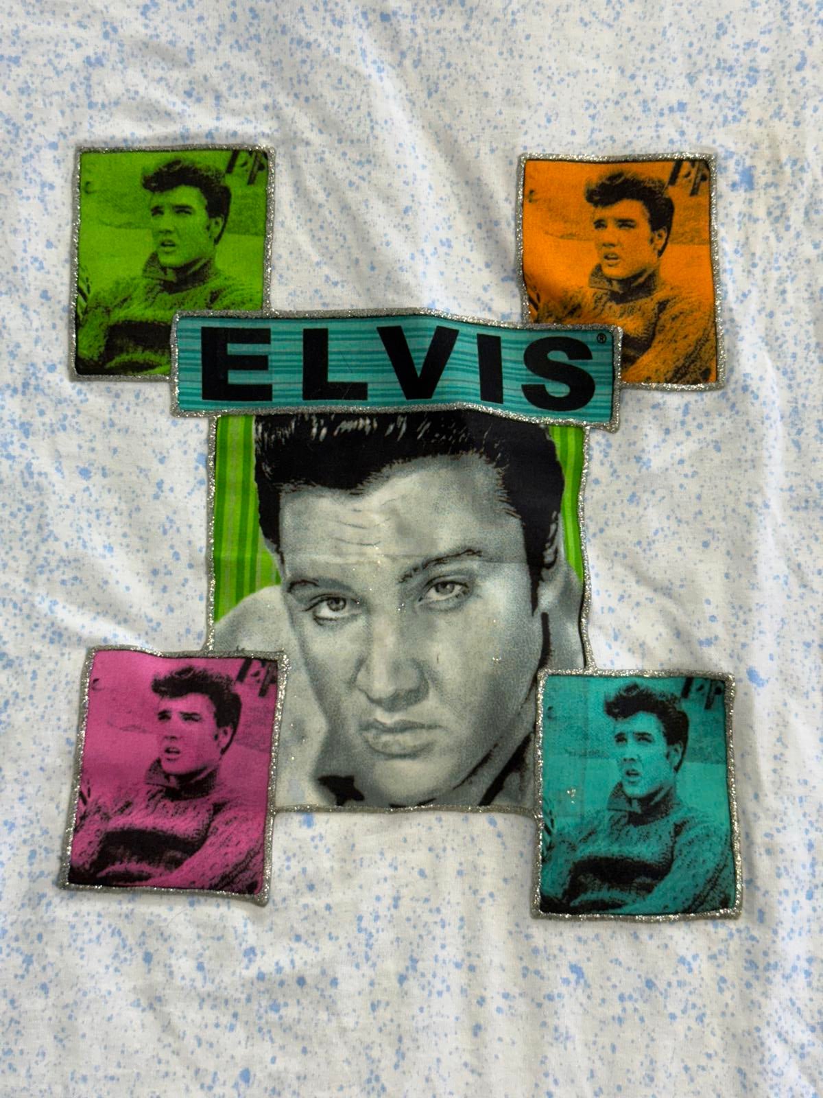 Elvis Presley T-shirt Splatter Tee Elvis Collage Fan Art - M