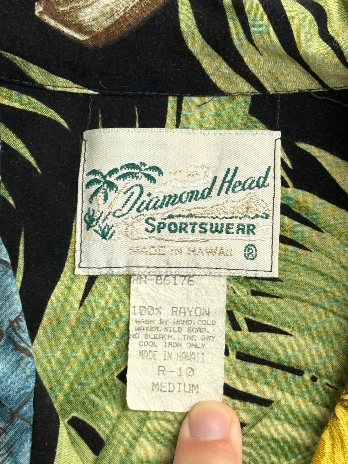 Mens Hawaii Shirt Wooden Surfboards Rayon- Made in Hawaii -M