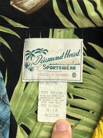 Mens Hawaii Shirt Wooden Surfboards Rayon- Made in Hawaii -M