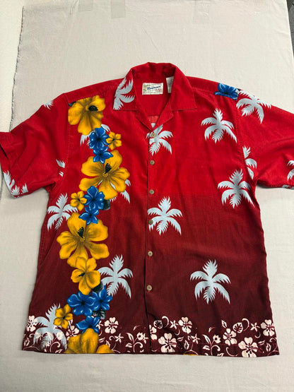 Mens Hawaiian Shirt Plumeria Floewrs Reservoir - L