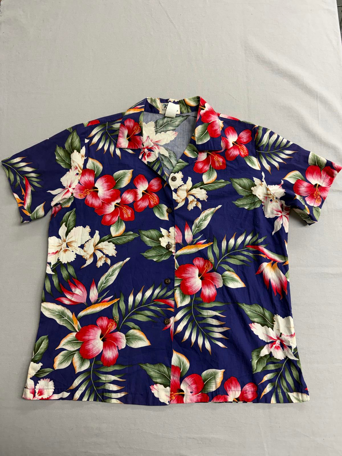 Ky's Hawaiian Flower Shirt Pocketless Made in Hawaii Shirt M