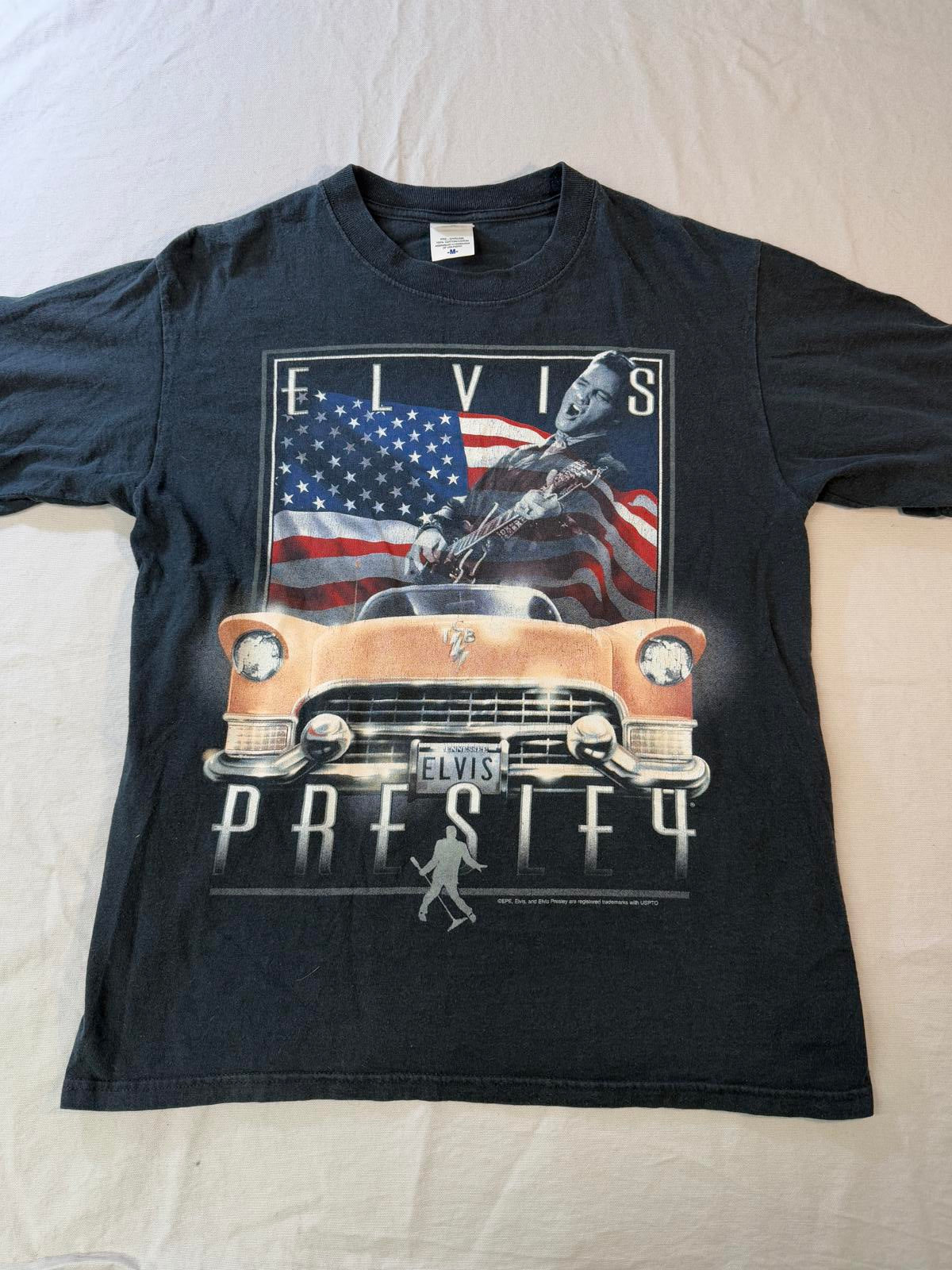 Y2K Elvis Presley T-shirt Cadillac American Flag Tee - M
