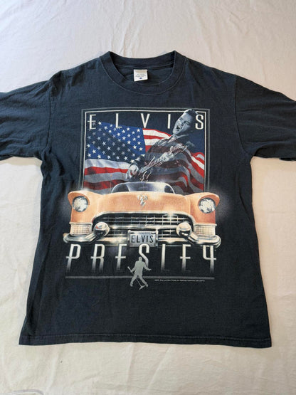 Y2K Elvis Presley T-shirt Cadillac American Flag Tee - M
