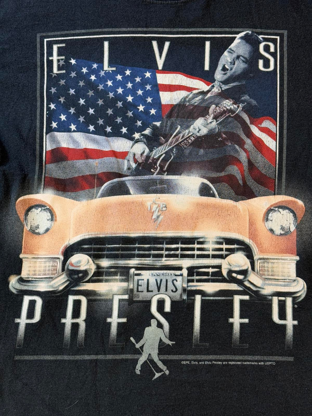 Y2K Elvis Presley T-shirt Cadillac American Flag Tee - M