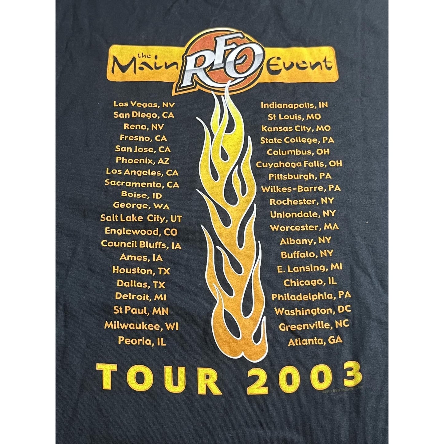 REO Speedwagon Shirt Fire Flame REO The Main Event Tour - L