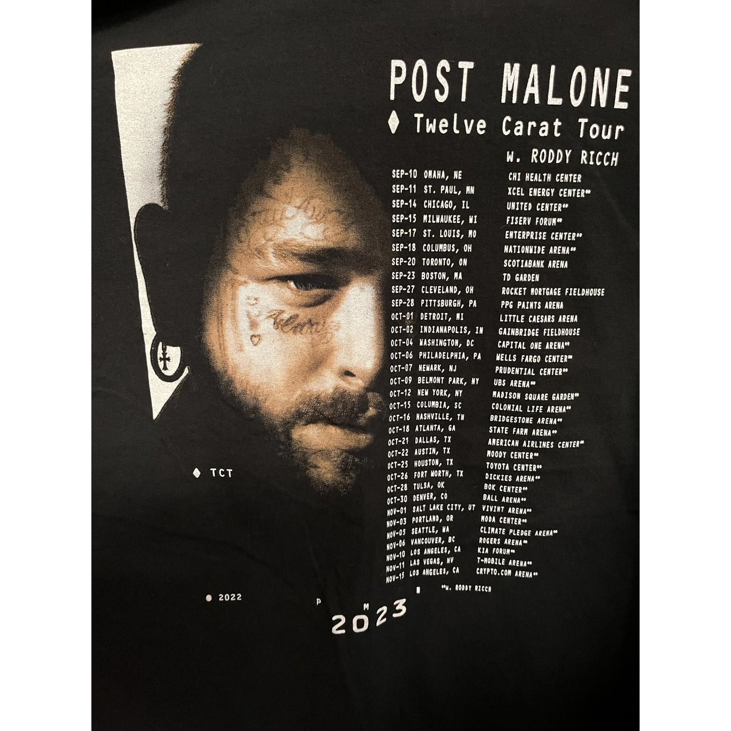 Post Malone Fangs Tour Shirt - Twelve Carat 2023 Tour Tee - M