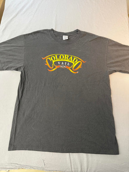 Faded Colorado Vail Y2K Flame Biker Style Tee - XL