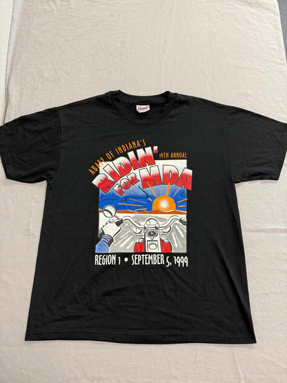 VTG Biker T-shirt Ridin for MDA 1999 Abate of Indiana L