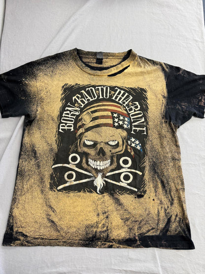 Vintage 80s Biker Skull Tshirt Born Bad to Tha Bone Thrashed