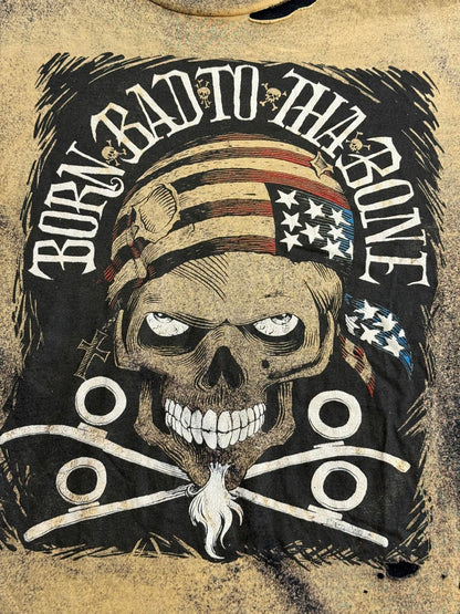 Vintage 80s Biker Skull Tshirt Born Bad to Tha Bone Thrashed