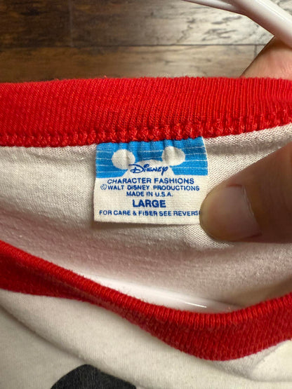 Vintage 80s Mickey Mouse Ringer Tee Walt Disney World -L