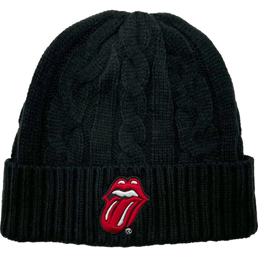 Rolling Stones Cable Knit Fold Logo Beanie - Officially Licensed Winter Hat