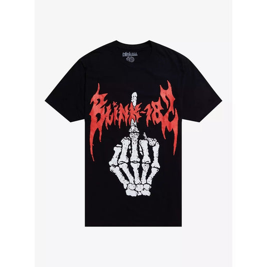 Blink 182 T-shirt - Skeleton Middle Finger Blink-182 Tee - New Official Tee